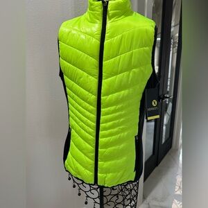 Xersion Bright Lime Puffer Vest with Black Trim
